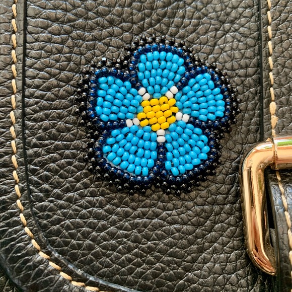 Soft Leather Crossbody Bag with Forget-Me-Not Beaded Patch - Picture 11 of 13